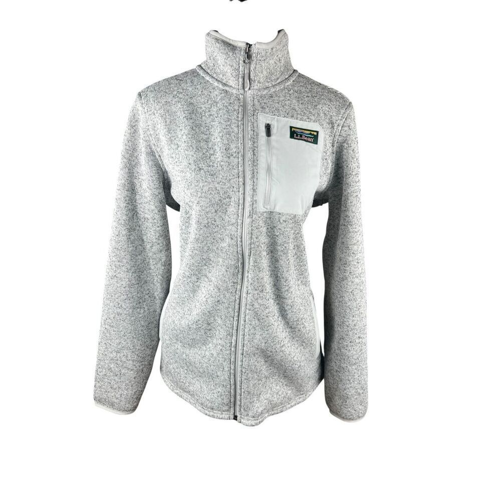 L.L.Bean Sweater Fleece Full-Zip Overlay Jacket Women's large Heather Gray Logo - Picture 2 of 6